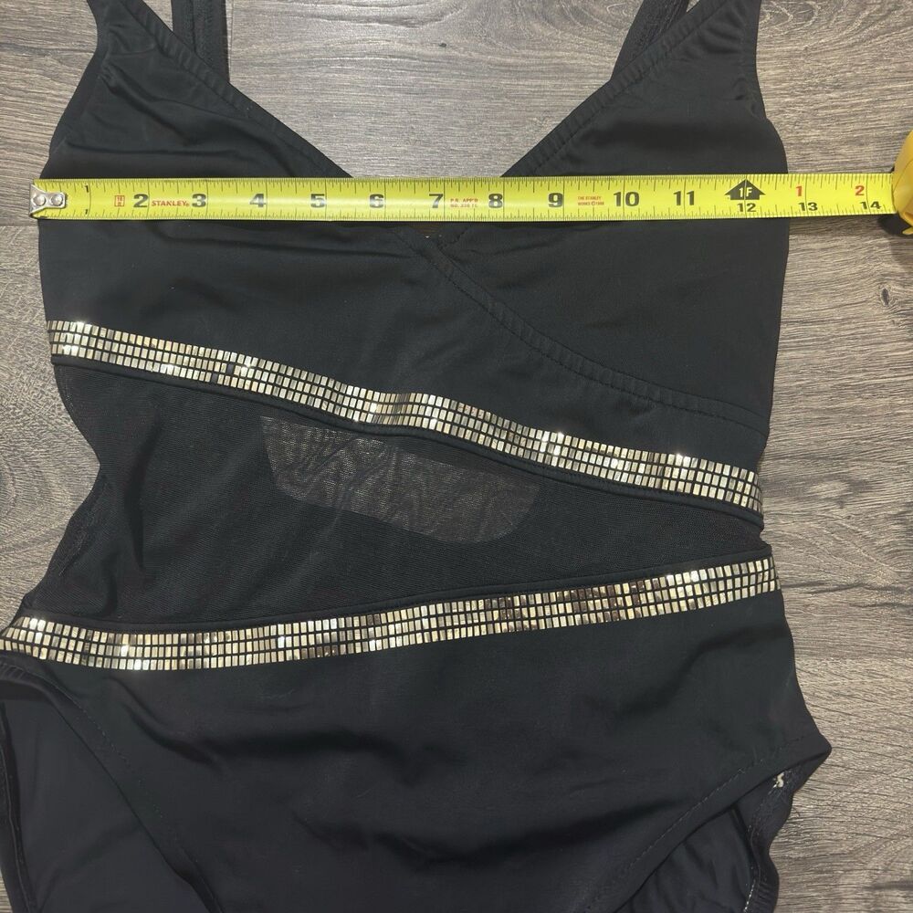 Vintage Anne Klein Sirena Black One Piece Swimsuit Size S/M Mesh Rhinestone 90s - Picture 6 of 9